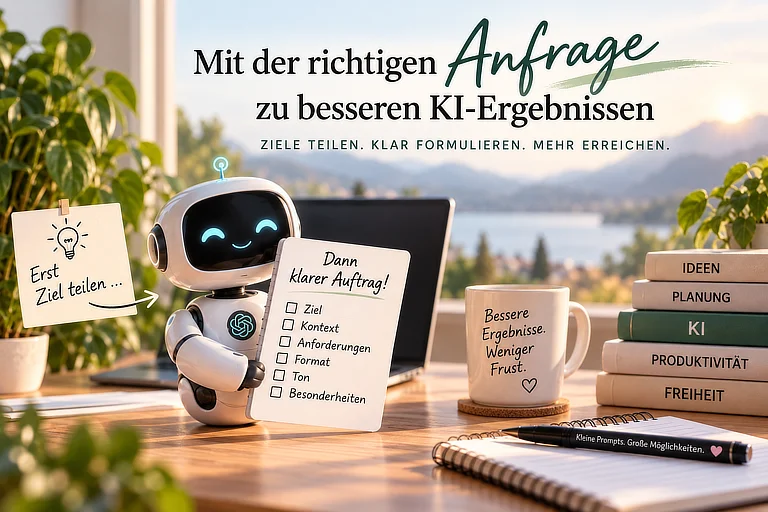Illustration zum richtigen Prompten für bessere KI-Ergebnisse bei Webseiten und Anwendungen